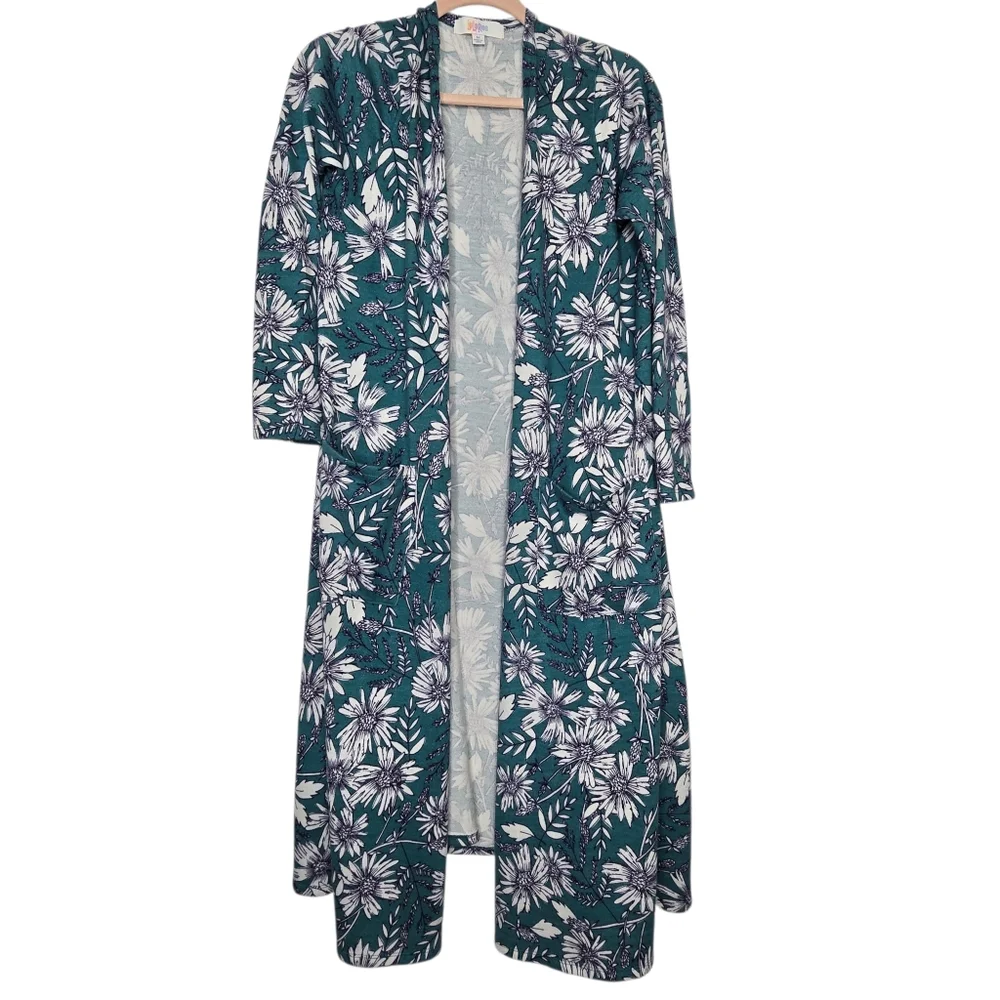 LulaRoe Teal Floral Duster with Pockets